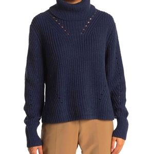 360Sweater Navy Blue Chunky Fisherman Knit Turtleneck Sweater Cotton Small New
